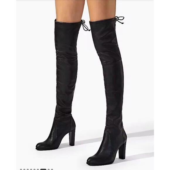 STUART WEITZMAN $1200 Ultra Highland Over The Knee 9.5 Black Leather Heel Boots - Picture 16 of 16